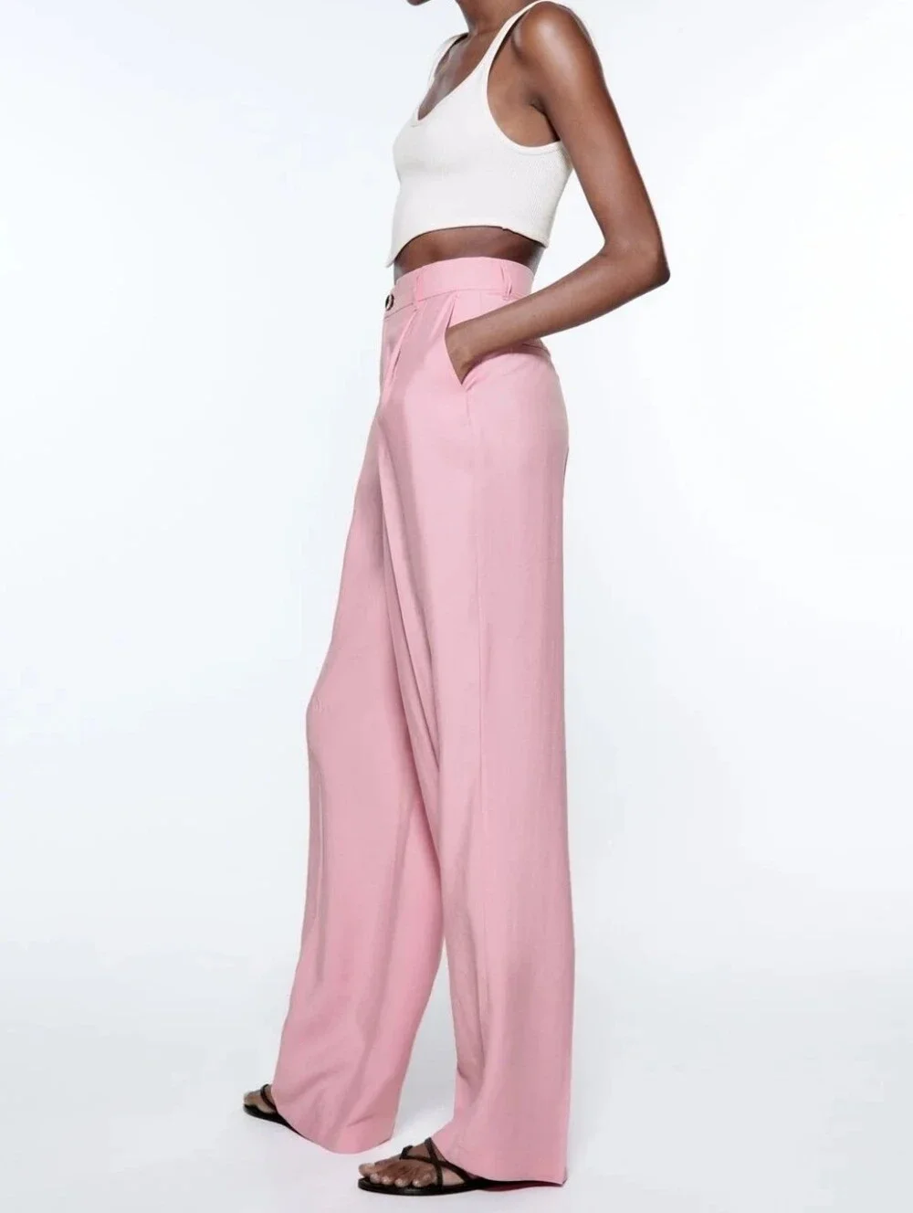 Zara Wide Legs Pants Pink Size XS
